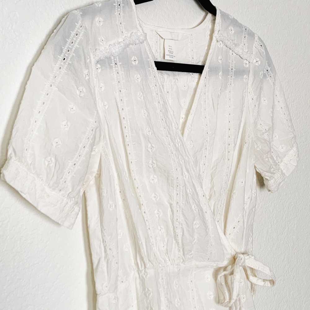 Cotton Wrap Blouse with Floral Embroidery Detail
